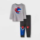 Toddler Boys' 2pc Valentine's Day Shark Graphic Long Sleeve T-shirt & Fleece Jogger Pants Set - Cat & Jack Gray/black