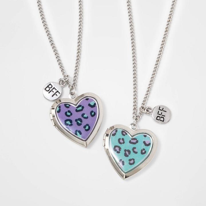Girls' 2pk Leopard Print Heart Locket Bff Necklace Set - Cat & Jack, Dark Grey