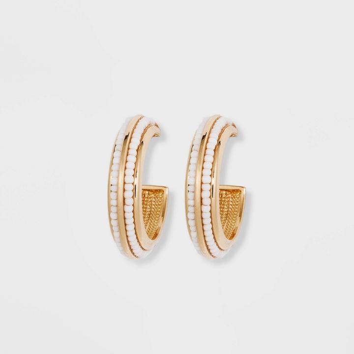 Sugarfix By Baublebar Two-tone Beaded Hoop Earrings - White