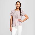 Women's Floral Print Short Sleeve Embroidered Knit To Woven Blouse - Knox Rose