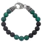 West Coast Jewelry Men's Crucible Stainless Steel Dragon With Matte Black Onyx And Green Agate Beaded Bracelet