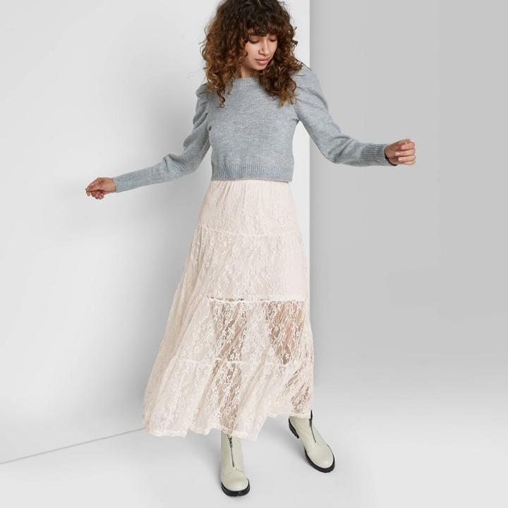 Women's Tiered Midi Lace Skirt - Wild Fable Ivory