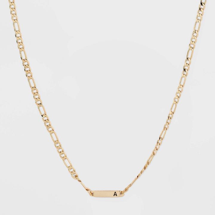 Gold Plated Figaro Bar Initial 'a' Chain Necklace - A New Day Gold