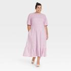 Women's Plus Size Bishop Elbow Sleeve Tie-back Dress - Who What Wear Purple Floral
