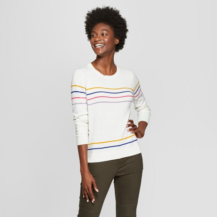 Women's Striped Pullover Sweater - A New Day Pink/lavender/cream
