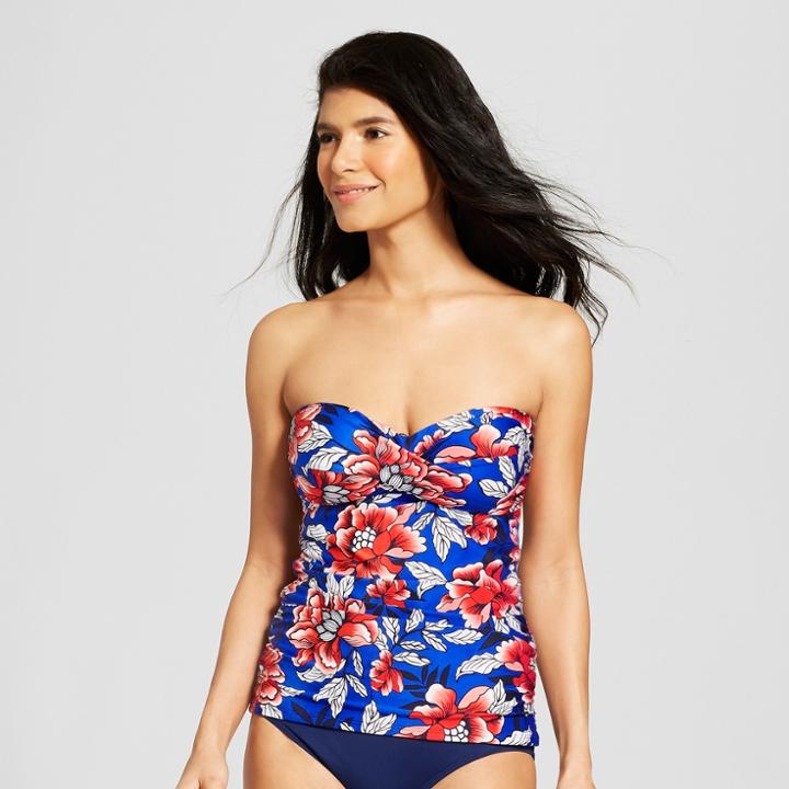 Clean Water Women's Floral Print Bandeau Tankini - Blue L,