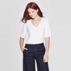 Women's Short Sleeve V-neck Rib T-shirt - A New Day Fresh White