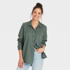 Women's Raglan Long Sleeve Denim Button-down Shirt - Universal Thread Green