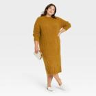 Women's Plus Size Long Sleeve Ribbed Knit Sweater Dress - A New Day Olive