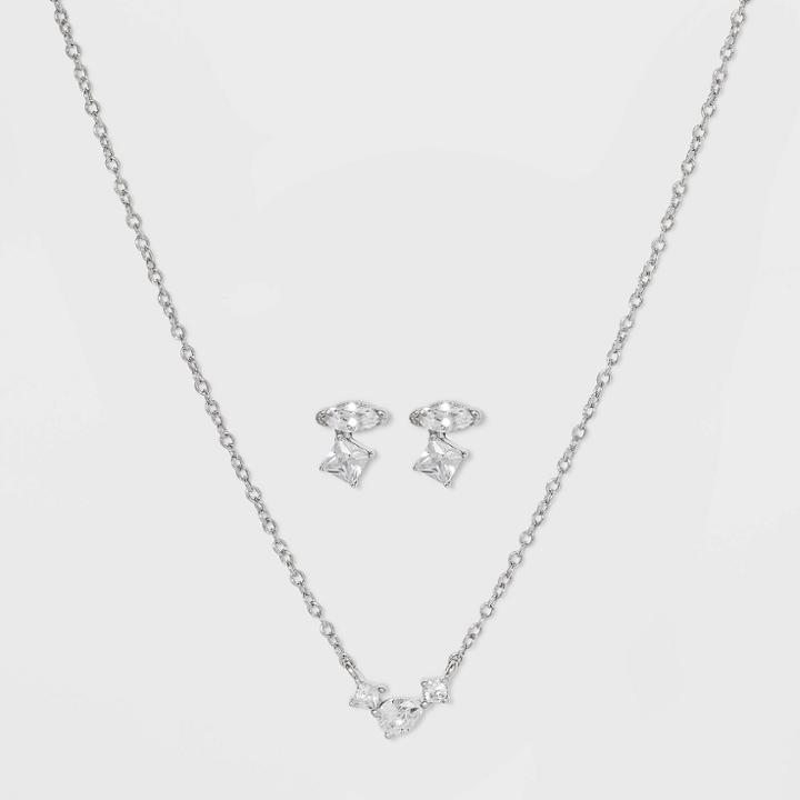 Silver Plated Cubic Zirconia Multi Shape Cluster Chain Necklace - A New Day