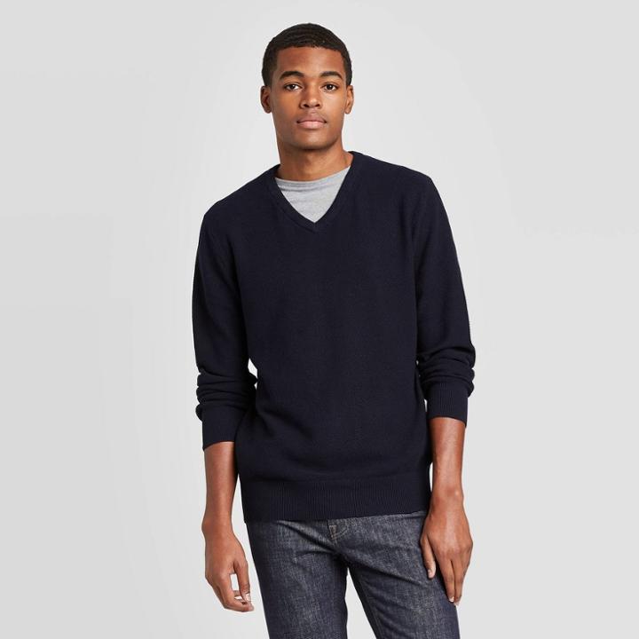 Men's Standard Fit V-neck Sweater - Goodfellow & Co Navy S, Size: