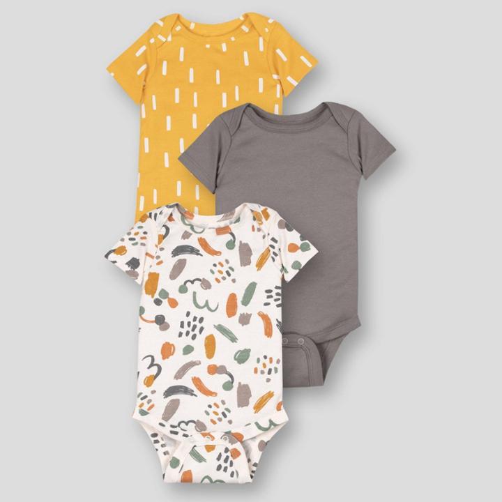 Lamaze Baby 3pk Organic Cotton Short Sleeve Artistic Bodysuits - Off-white Newborn