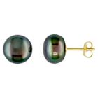 Target 9-10mm Cultured Freshwater Button Pearl Stud Earrings In 10k Yellow Gold - Black