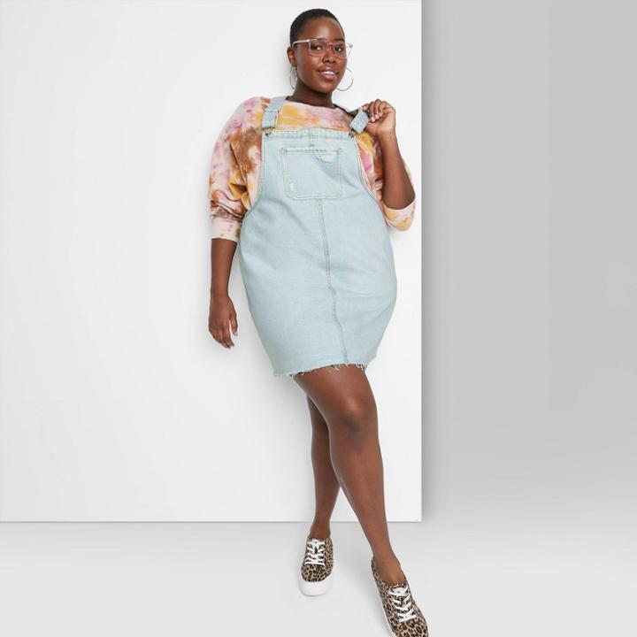 Women's Plus Size Denim Pinafore - Wild Fable Light Wash