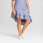 Women's Plus Size Striped Asymmetrical Ruffle Skirt - A New Day Blue/white
