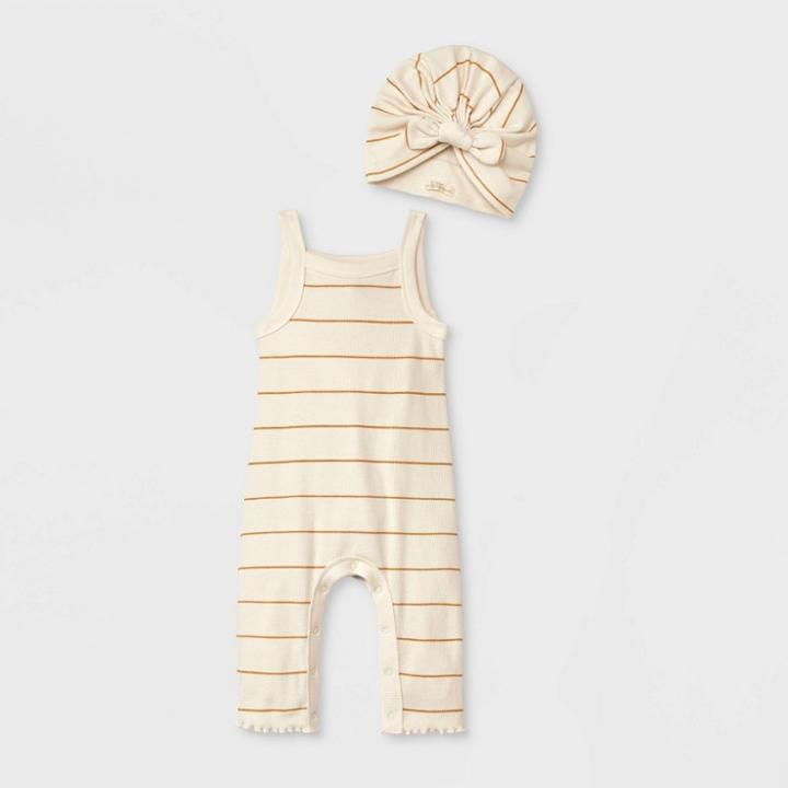 Grayson Collective Baby Girls' Ribbed Romper Set - Cream Newborn