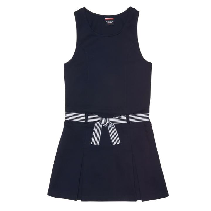 French Toast Girls' Woven Belted 2 Pleat Uniform Jumper - Navy (blue)