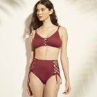 Women's Textured Lace Up Bralette Bikini Top - Shade & Shore Caramel
