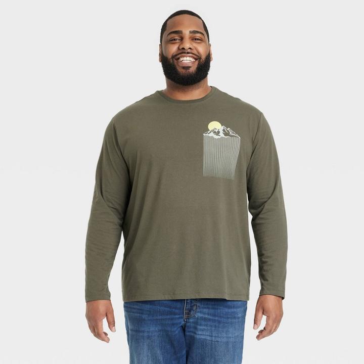 Men's Big & Tall Long Sleeve Printed Lyndale T-shirt - Goodfellow & Co Forest Green