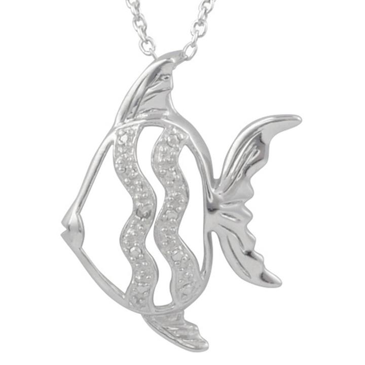 Journee Collection 1/10 Ct. T.w. Round-cut Diamond Pave-set Polished Fish Necklace In Sterling Silver -