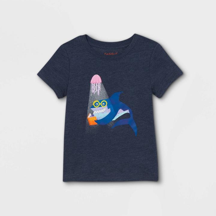 Toddler Boys' Shark Reading Graphic Short Sleeve T-shirt - Cat & Jack Navy