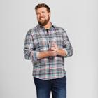 Men's Big & Tall Long Sleeve Lightweight Flannel Button-down Shirt - Goodfellow & Co Atlantis Turquoise