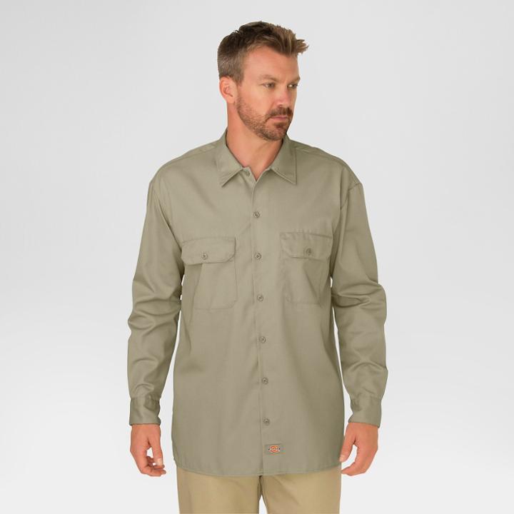 Dickies Men's Big & Tall Original Fit Long Sleeve Twill Work Shirt- Desert Sand Xl Tall,