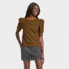 Women's Striped Puff Elbow Sleeve T-shirt - Who What Wear Brown