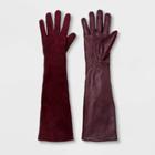 Women's Fashion Mixed Long Leather Tech Touch Gloves - A New Day Burgundy M/l, Size: Medium/large, Red