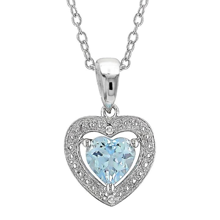 Target 1 Ct. T.w. Heart Shaped Blue Topaz And 0.01 Ct. T.w. Diamond Pendant Necklace In Sterling Silver - Blue Topaz