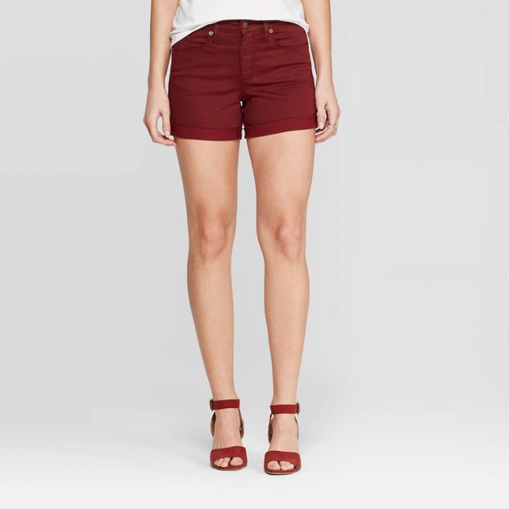 Women's High-rise Cuffed Jean Shorts - Universal Thread Burgundy
