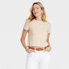 Women's Short Sleeve Shrunken T-shirt - Universal Thread Tan