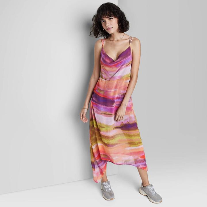 Women's Sleeveless Shark Bite Hem Dress - Wild Fable Striped Xs, Multicolor