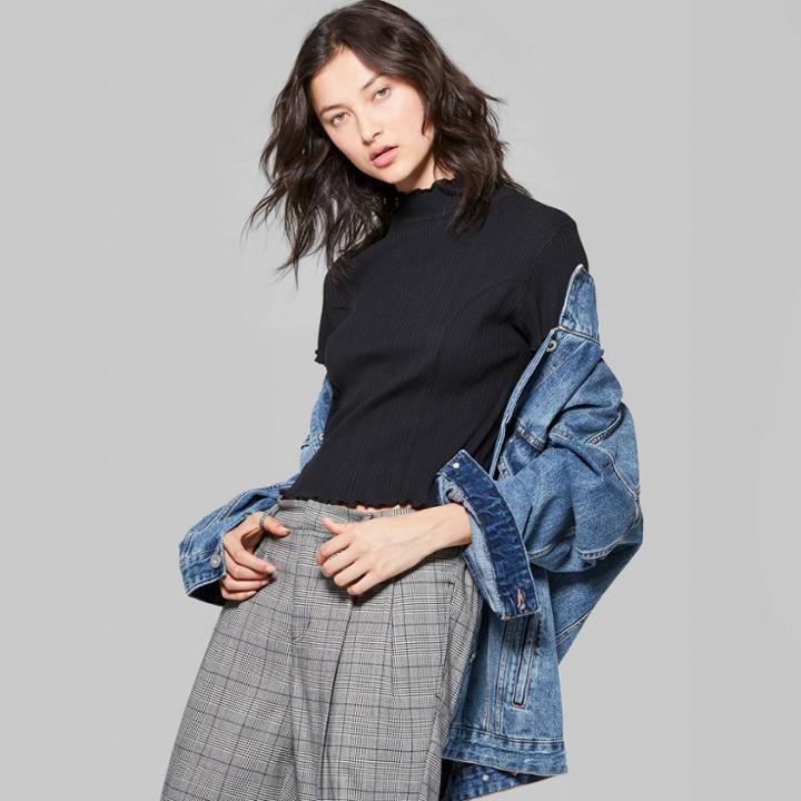 Women's Short Sleeve Mock Turtleneck T-shirt - Wild Fable Black