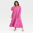 Women's Plus Size Balloon Long Sleeve Tiered Dress - Universal Thread Pink