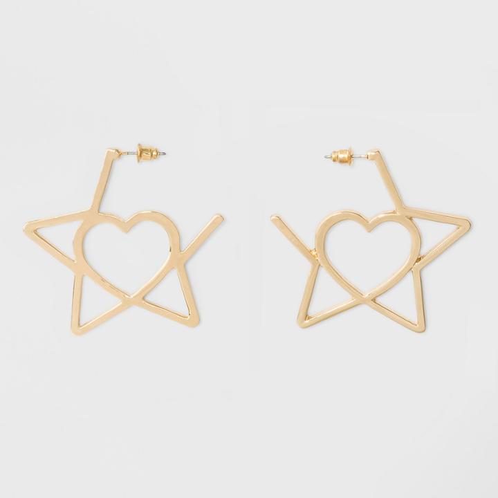 Distributed By Target Open Star With Inner Open Heart Earrings - Gold, Women's