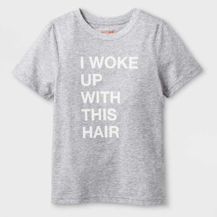 Kids' Short Sleeve 'woke Up With This Hair' Graphic T-shirt - Cat & Jack Heather Gray Xl, Kids Unisex