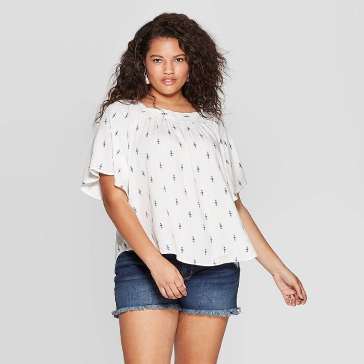 Women's Plus Size Short Sleeve Square Neck Blouse - Universal Thread White