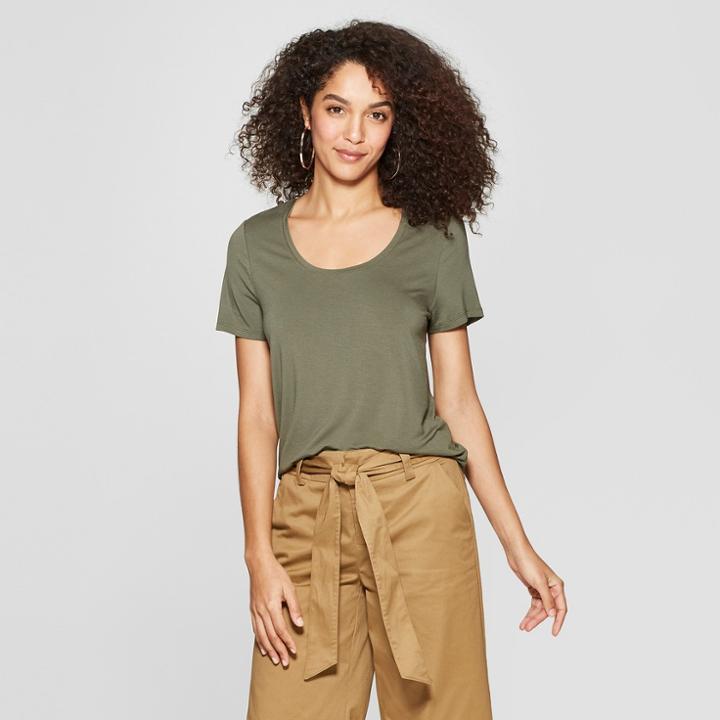 Women's Any Day Short Sleeve Scoop Neck T-shirt - A New Day Olive (green)