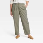 Women's Plus Size High-rise Pleat Front Tapered Chino Pants - A New Day Olive