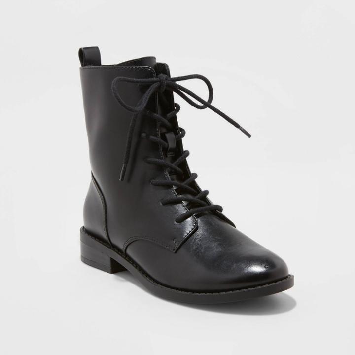 Women's Luci Refined Lace Up Combat Boots - A New Day Black