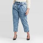 Women's Plus Size High-rise Cropped Paperbag Pants - Who What Wear Acid Wash 14w, Women's, Blue