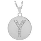 Women's Journee Collection Brass Circle Initial Pendant Necklace With Cubic Zirconia - Silver, Y (17.75), Silver