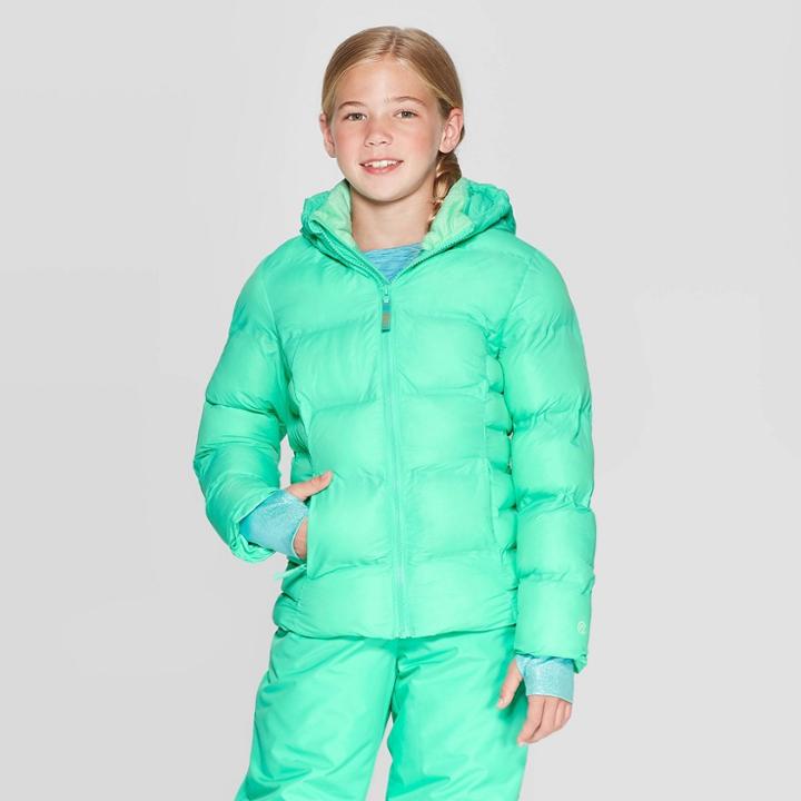 Girls' Puffer Jacket - C9 Champion Green M, Girl's,