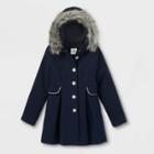 Girls' Faux Fur Hooded Trim Wool Jacket - Cat & Jack Navy