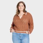 Women's Plus Size Collared Polo Pullover Sweater - Universal Thread Rust