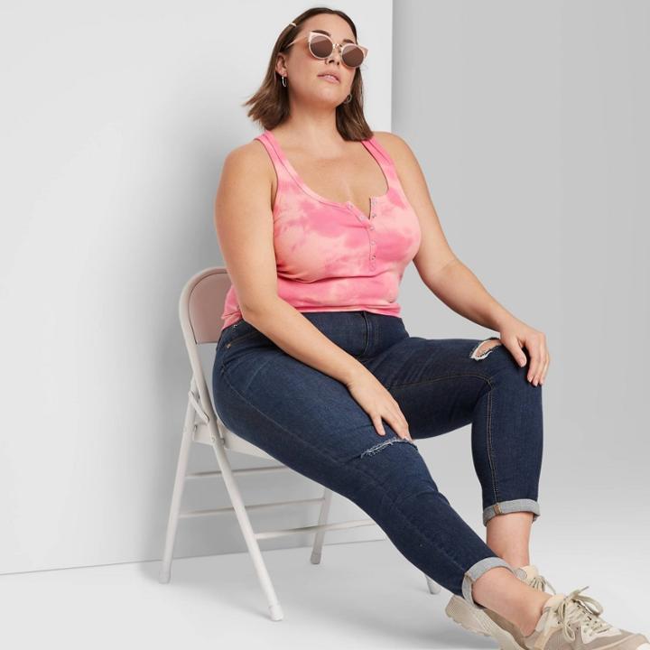 Women's Plus Size Snap Placket Tank Top - Wild Fable Pink Tie-dye