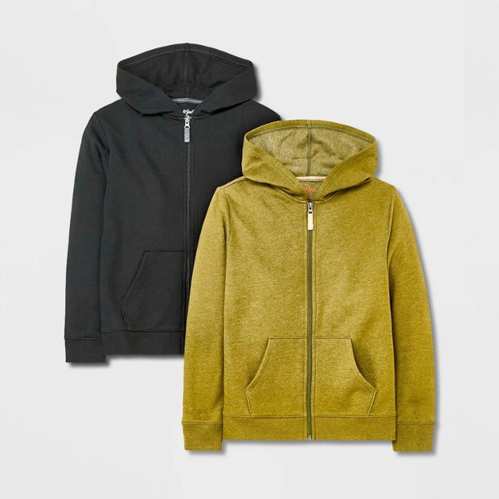 Plusboys' 2pk Fleece Zip-up Hoodie - Cat & Jack Black/olive Green