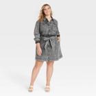 Women's Plus Size Long Sleeve Button-down Denim Dress - Who What Wear Black Wash