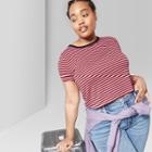 Women's Plus Size Striped Short Sleeve Ringer T-shirt - Wild Fable Purple